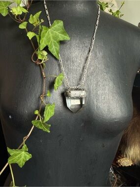 Clear quartz crystal necklace pendant statement jewelry boho goth witchy jewels